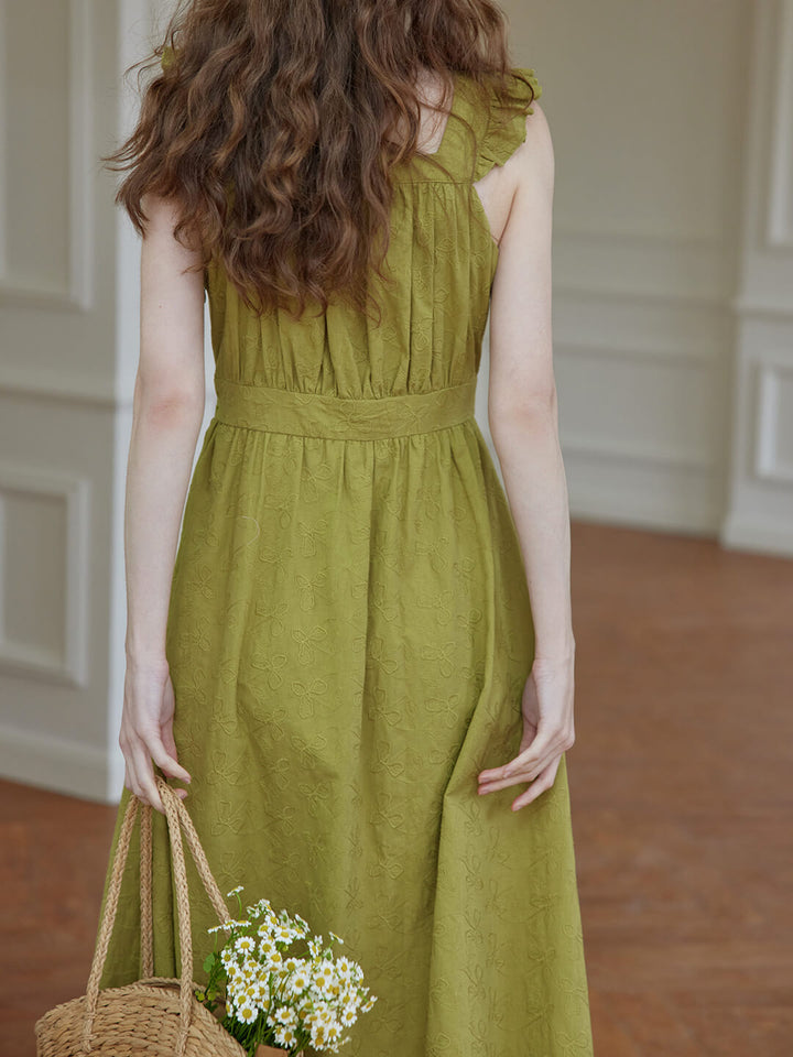 Amaris Embroidered Green Midi Slip Dress/Simple Retro/66055