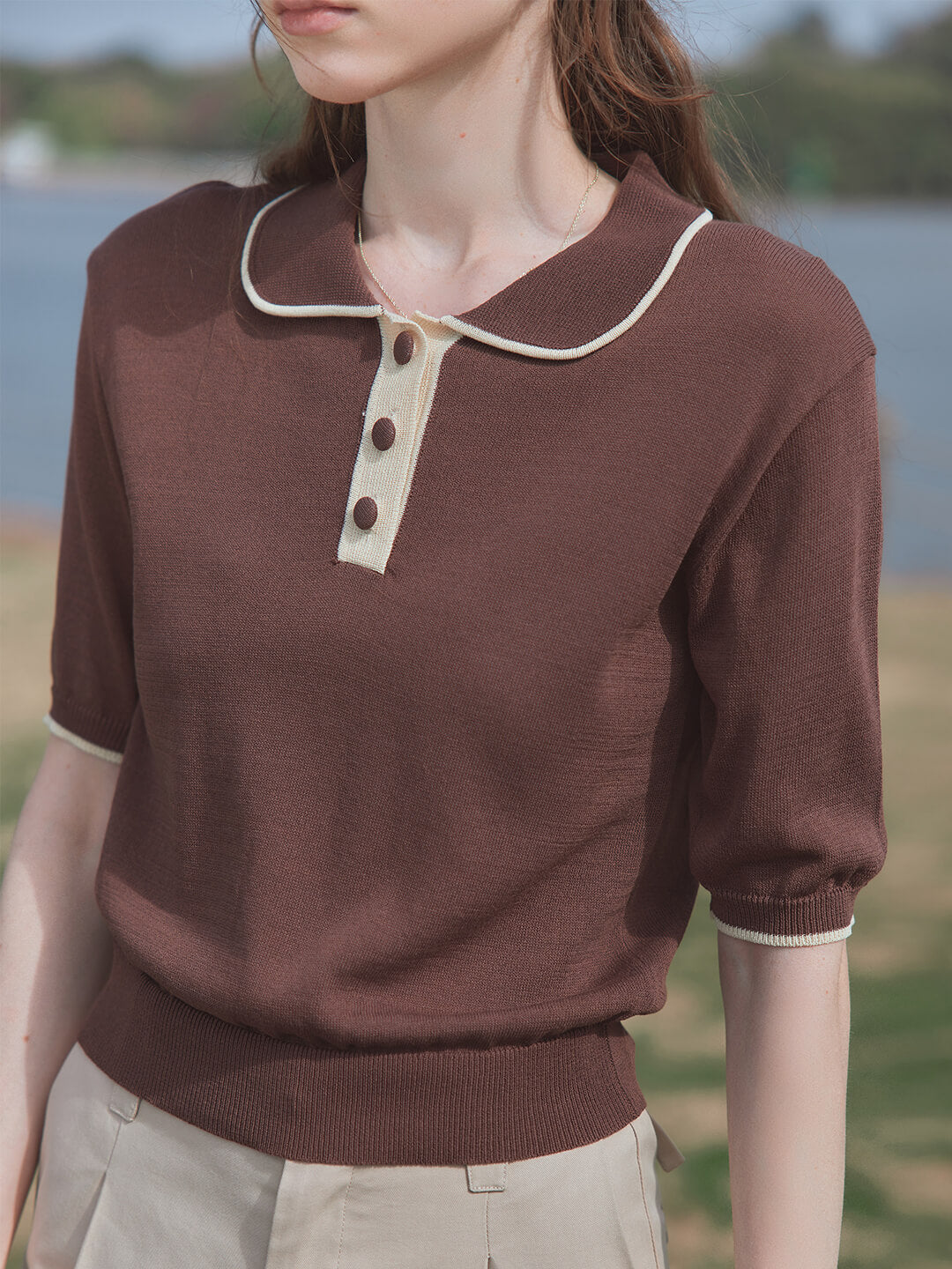 Alyssa Half Sleeve Knitted Polo Shirt/Simple Retro/11538