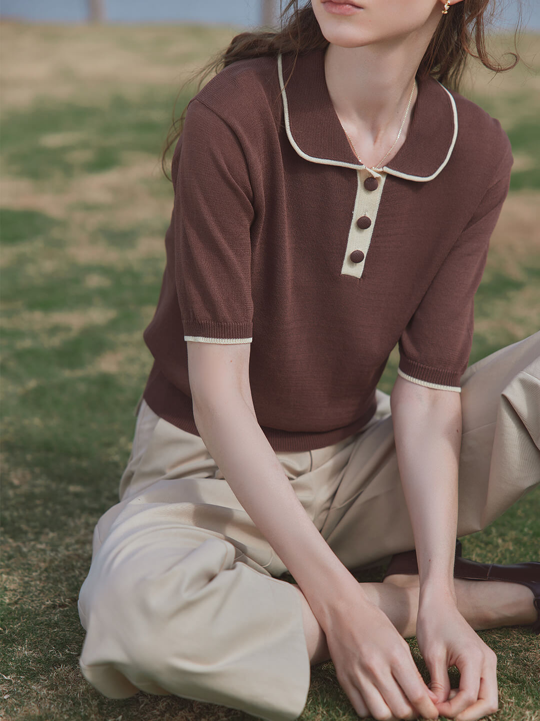 Alyssa Half Sleeve Knitted Polo Shirt/Simple Retro/11538
