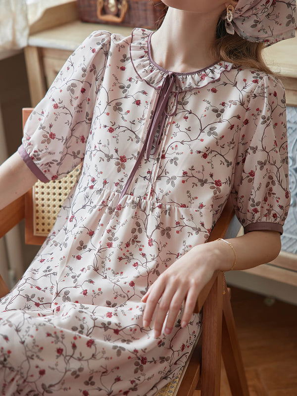 Marie Printed Brown Babydoll Dress/SIMPLE RETRO
