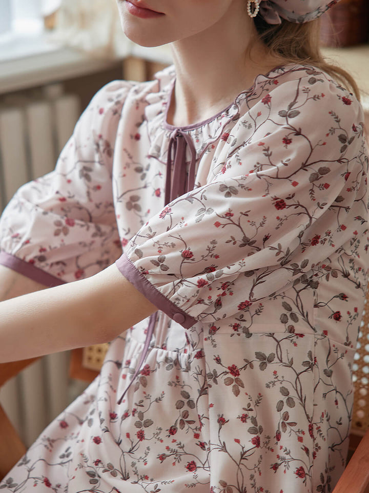 Marie Printed Brown Babydoll Dress/SIMPLE RETRO