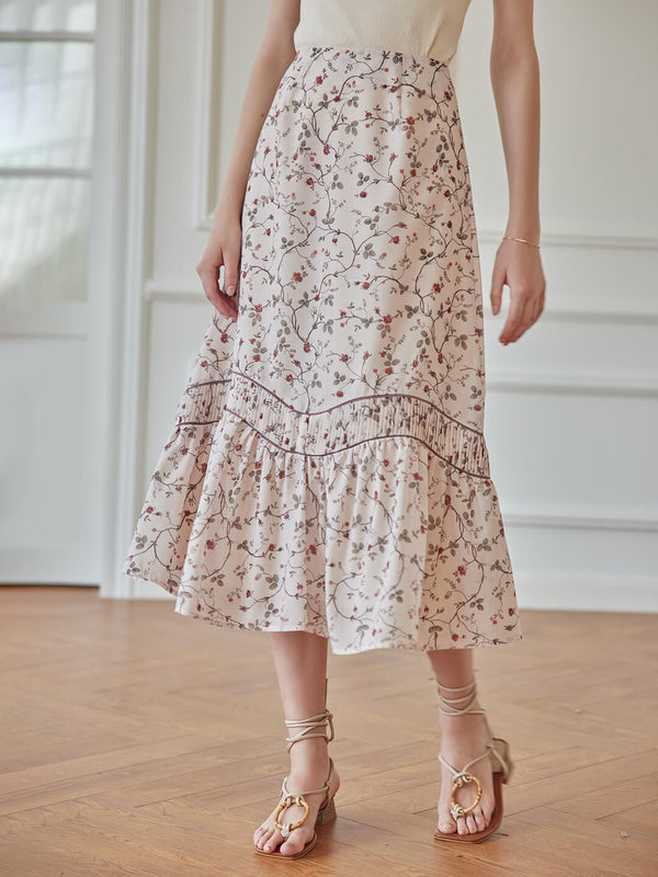 Marie Printed Brown Midi Skirt/SIMPLE RETRO