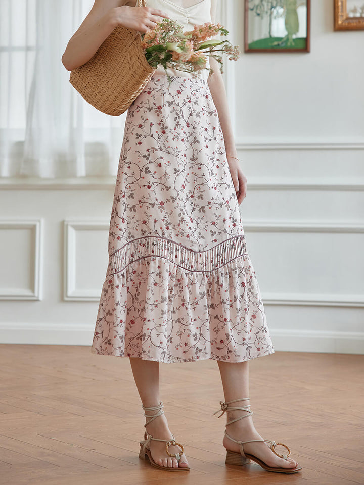 Marie Printed Brown Midi Skirt/SIMPLE RETRO
