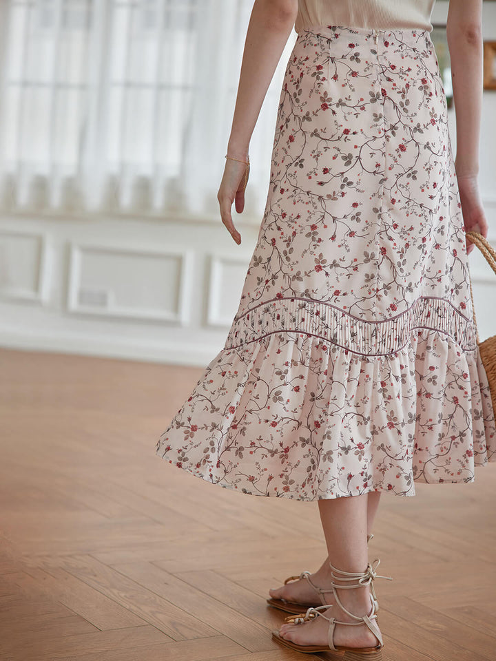 Marie Printed Brown Midi Skirt/SIMPLE RETRO