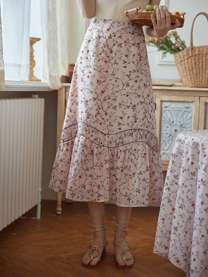 Marie Printed Brown Midi Skirt/SIMPLE RETRO
