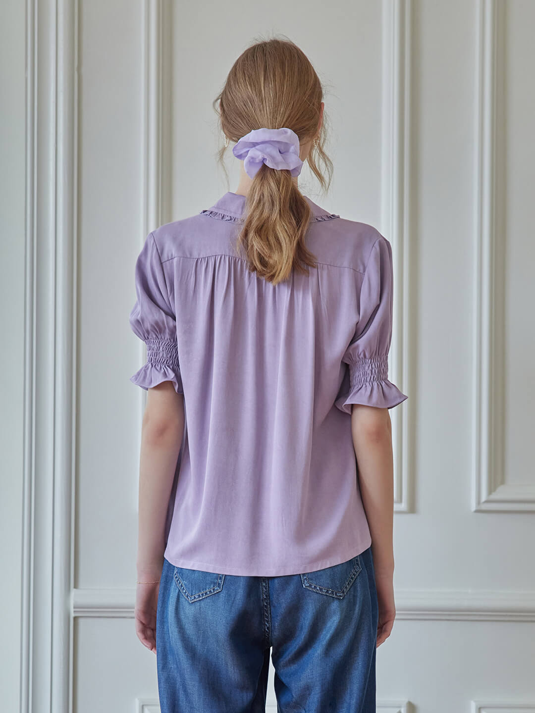 Alicia Floral Embroidery V-Neck Purple Blouse/SIMPLE RETRO