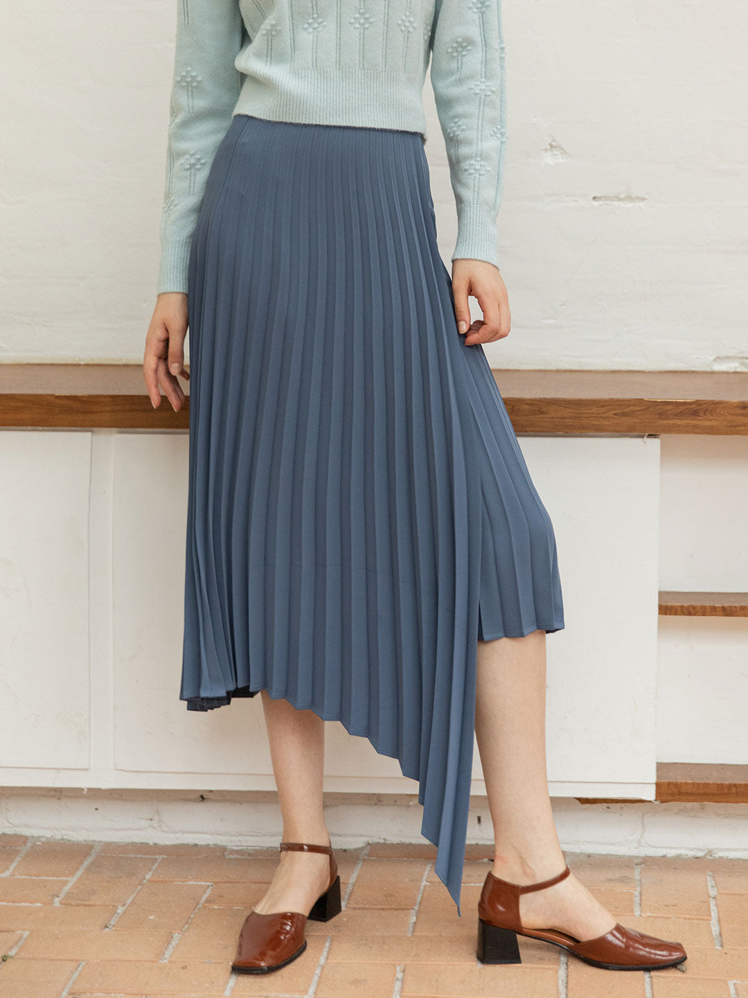 Nyla Chiffon Irregular Pleated Skirt/Simple Retro/11111