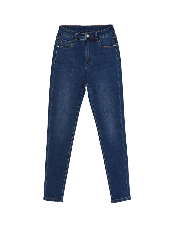 Jane High-waisted Skinny Blue Fleece Jeans/Simple Retro/66018