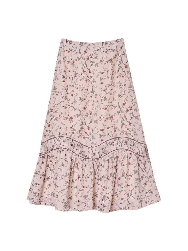 Marie Printed Brown Midi Skirt/SIMPLE RETRO