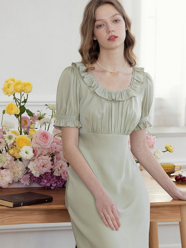 Aliana Green Doll Collar Lace Dress