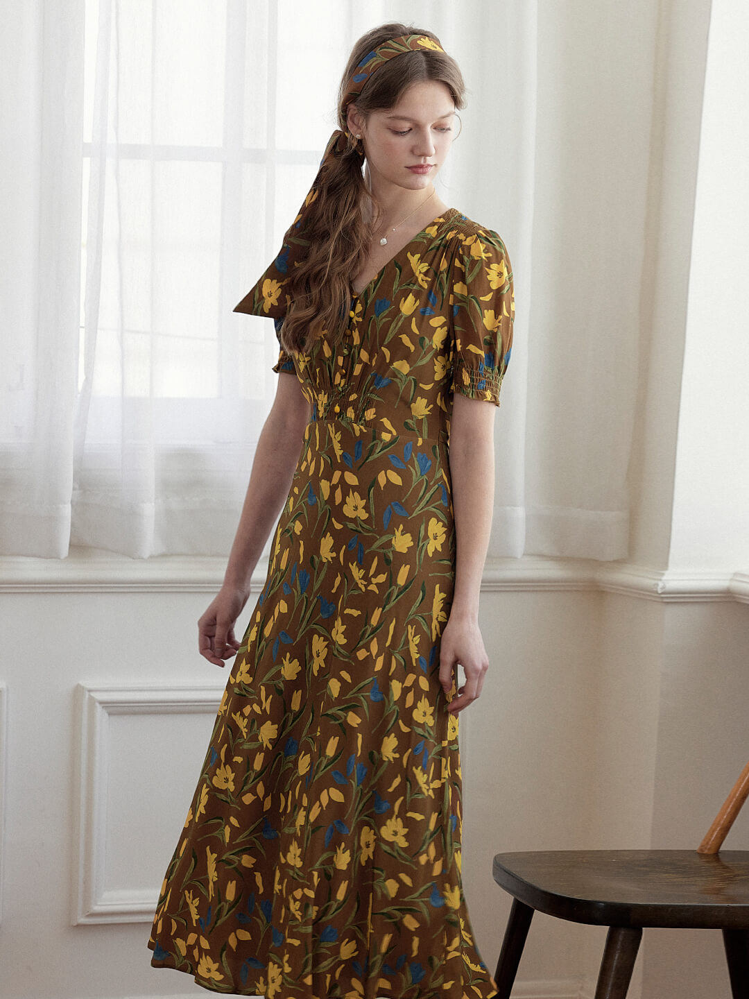 Bianca V-Neck Tulip Puff Sleeve Dress
