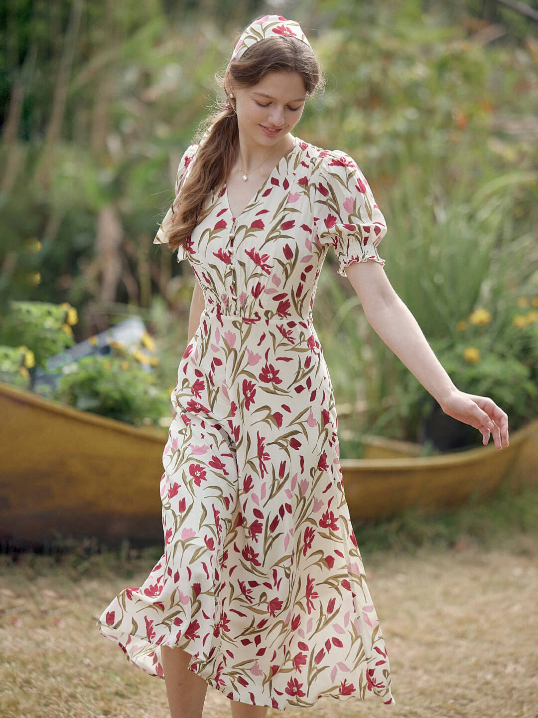 Bianca V-Neck Tulip Puff Sleeve Dress