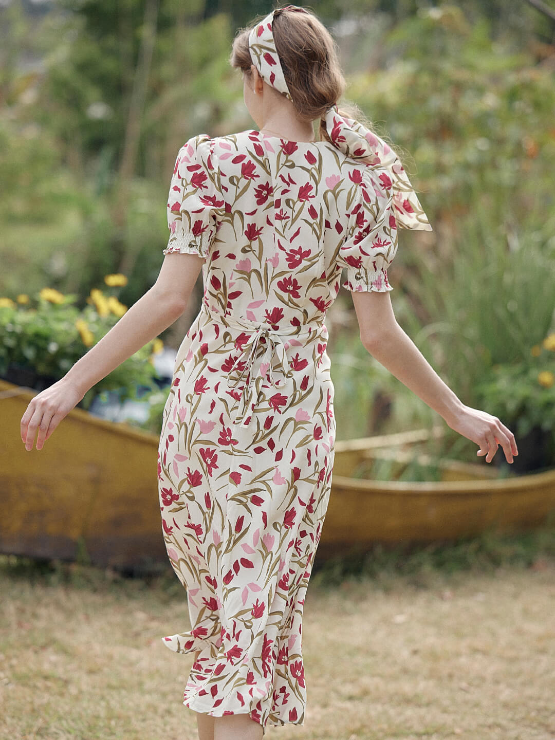 Bianca V-Neck Tulip Puff Sleeve Dress