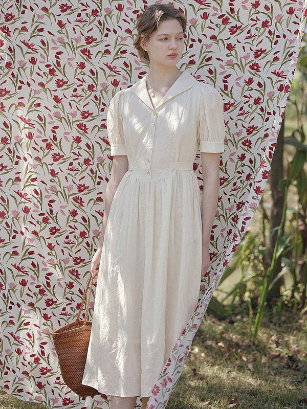Ailani Rose Embroidered French Lapel White Dress