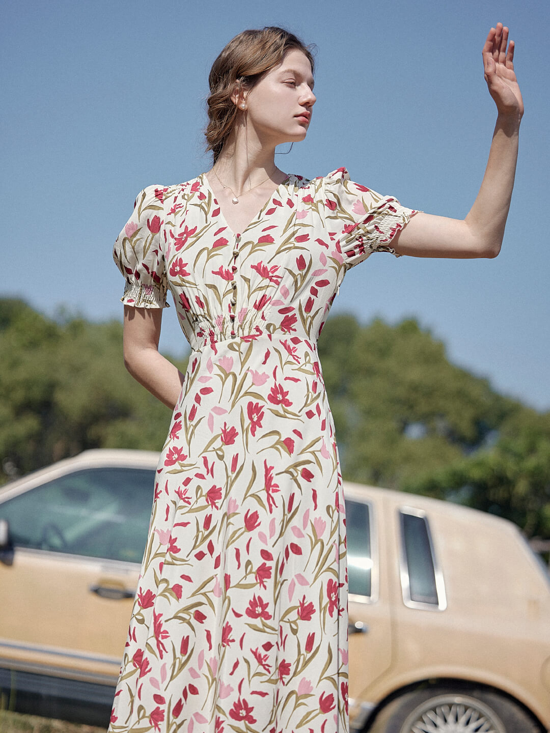Bianca V-Neck Tulip Puff Sleeve Dress