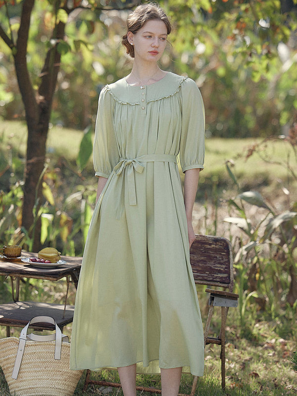 Katie Round Neck Mid-sleeve Green Dress