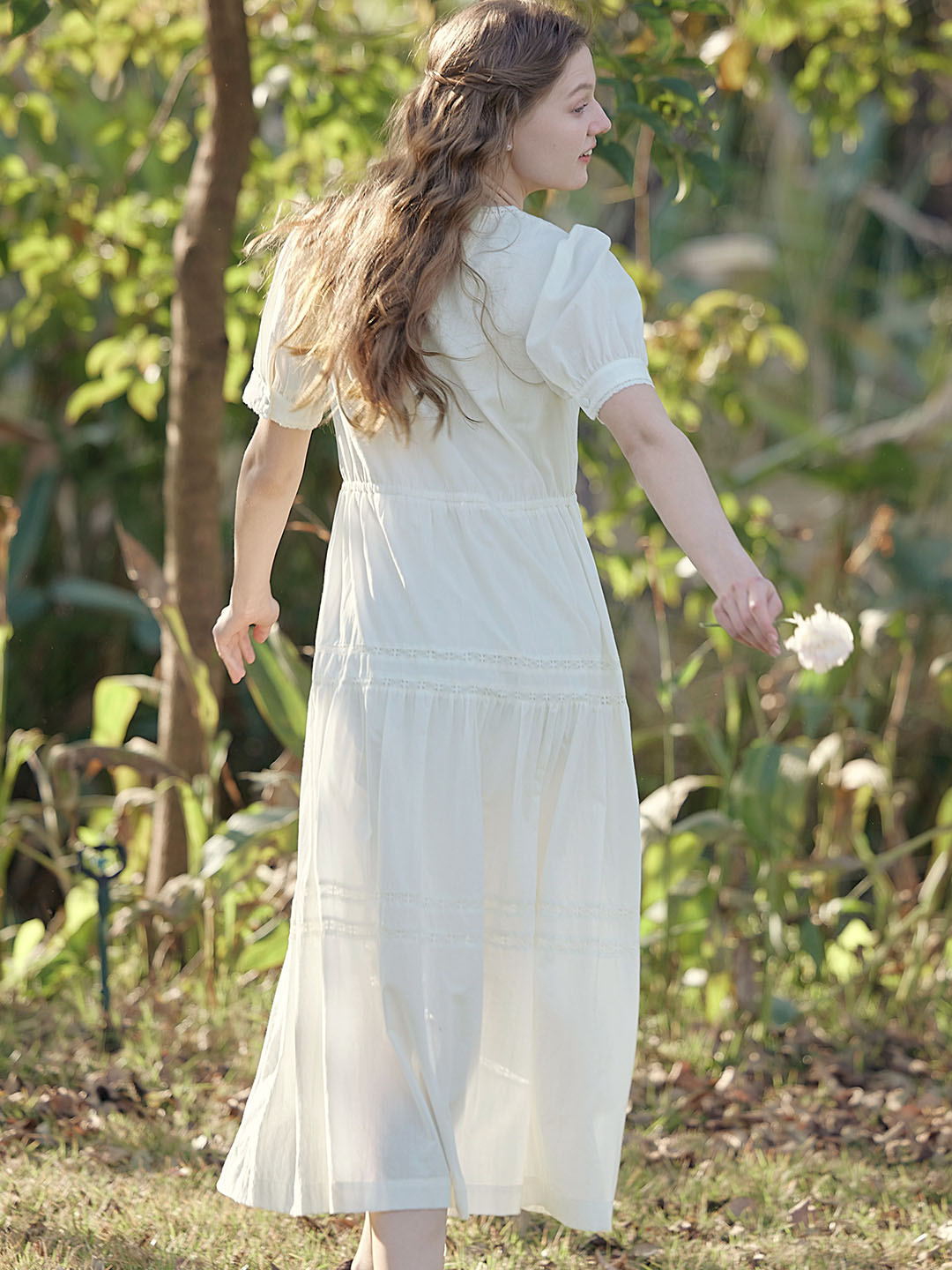 Hattie V-Neck Puff Sleeve Lace Panel Dress