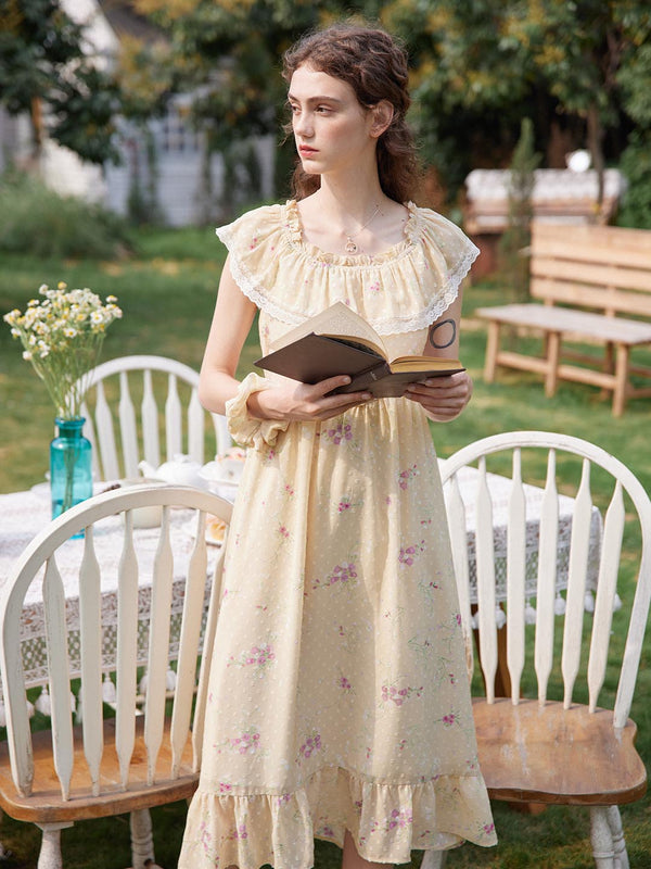 Eudora Ruffle Chiffon Printed Dress/Simple Retro/55082