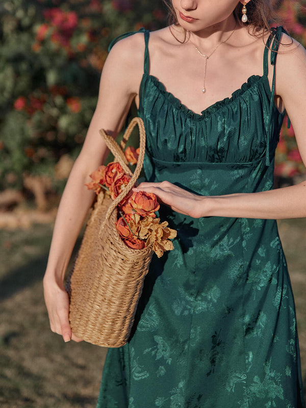 Jennifer Ruffled V-neck Slip Dress/Simple Retro/11335