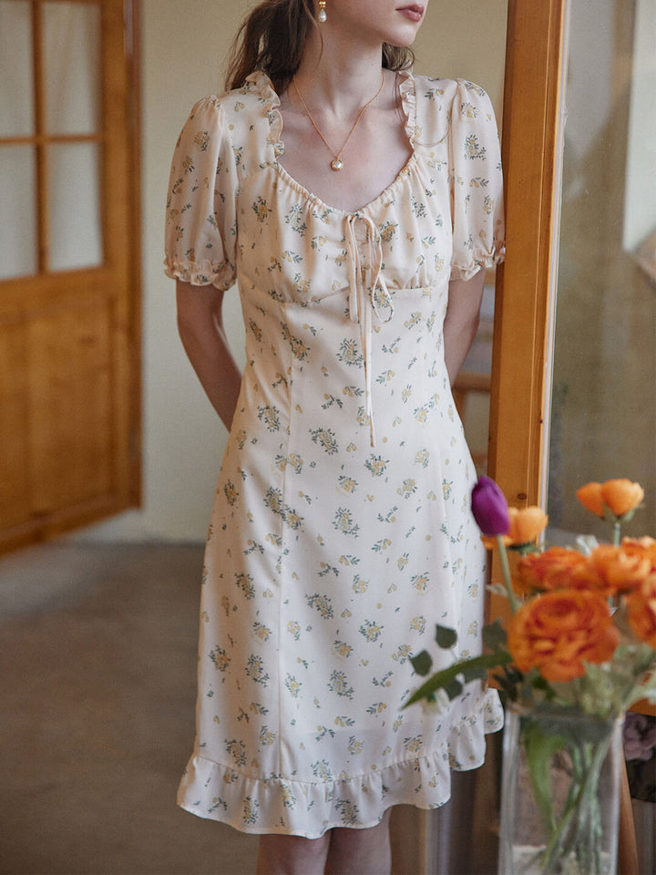 Magnolia Printed Floral Short Dress/Simple Retro/11320