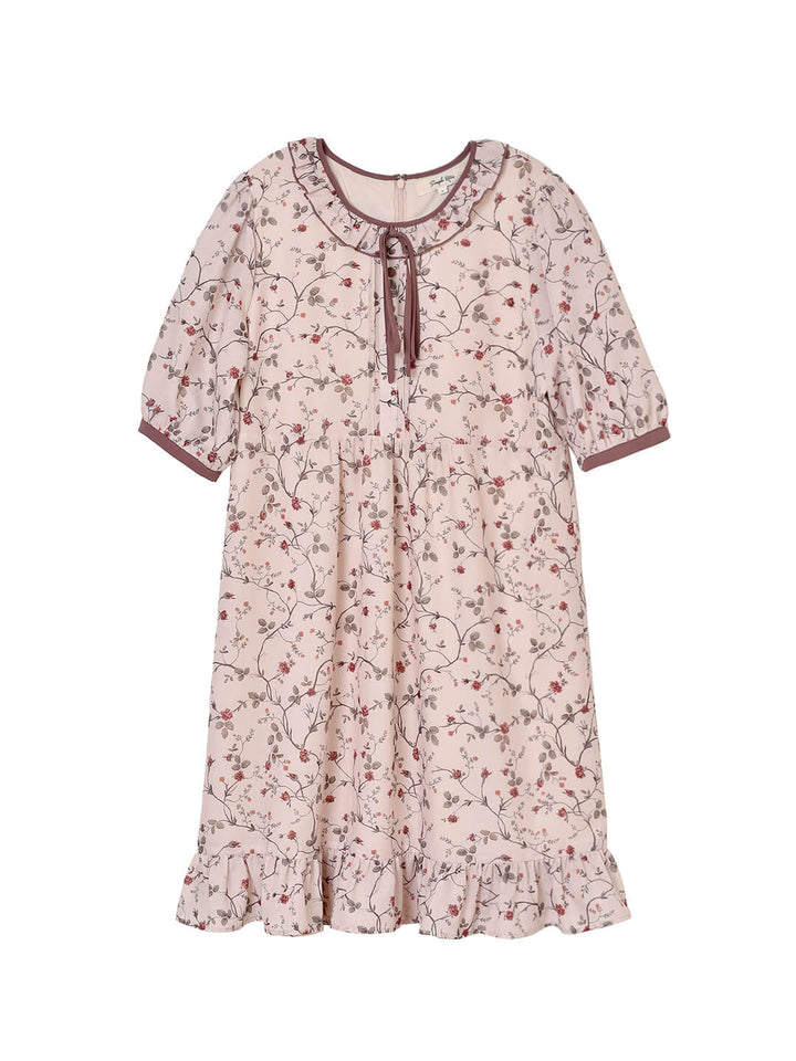 Marie Printed Brown Babydoll Dress/SIMPLE RETRO