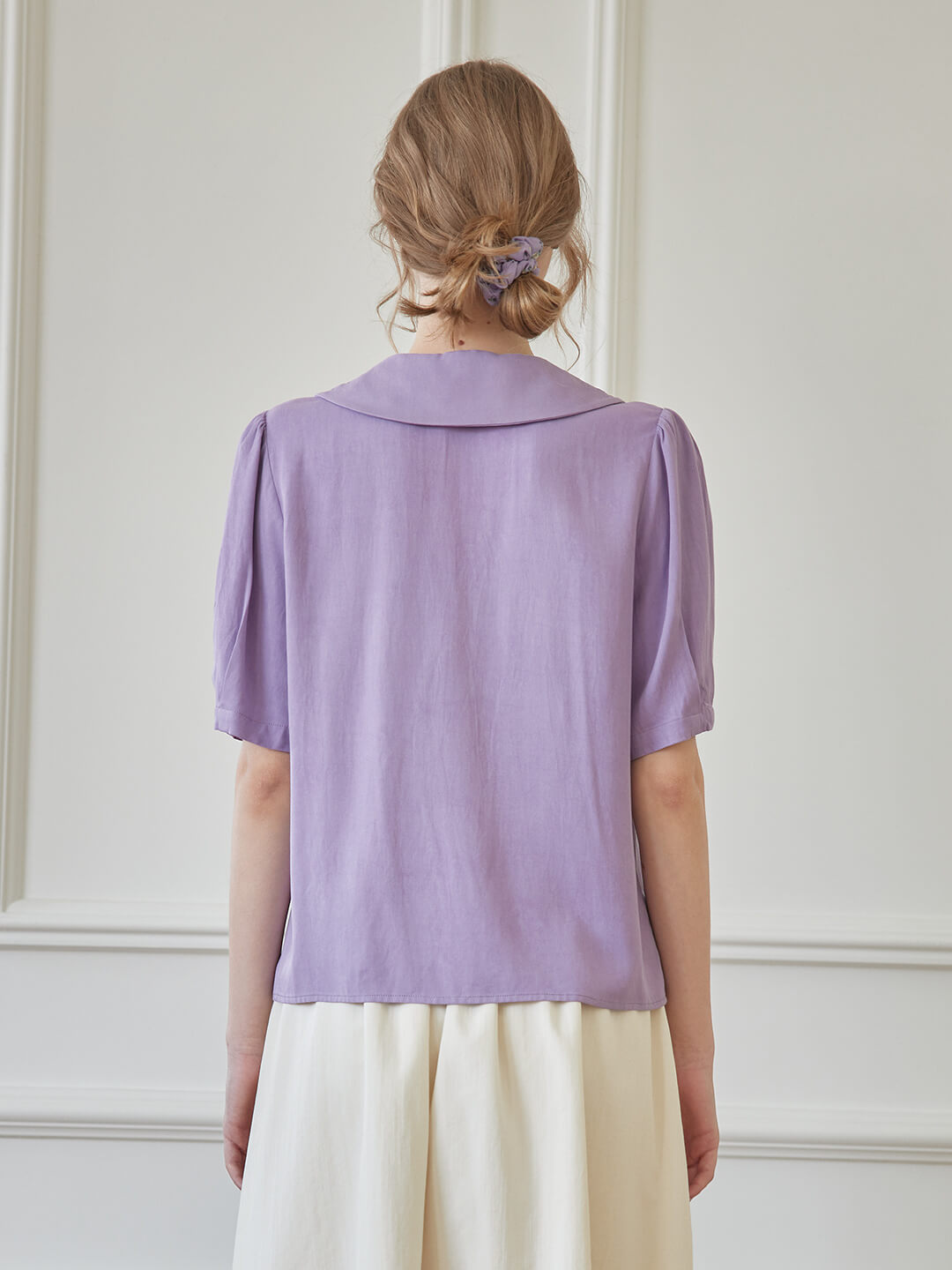 Andrea Flora Embroidered Collar Purple Blouse/Simple Retro/66083