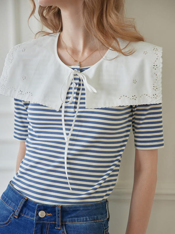 Claire Striped Blue Knitted T-Shirt/SIMPLE RETRO
