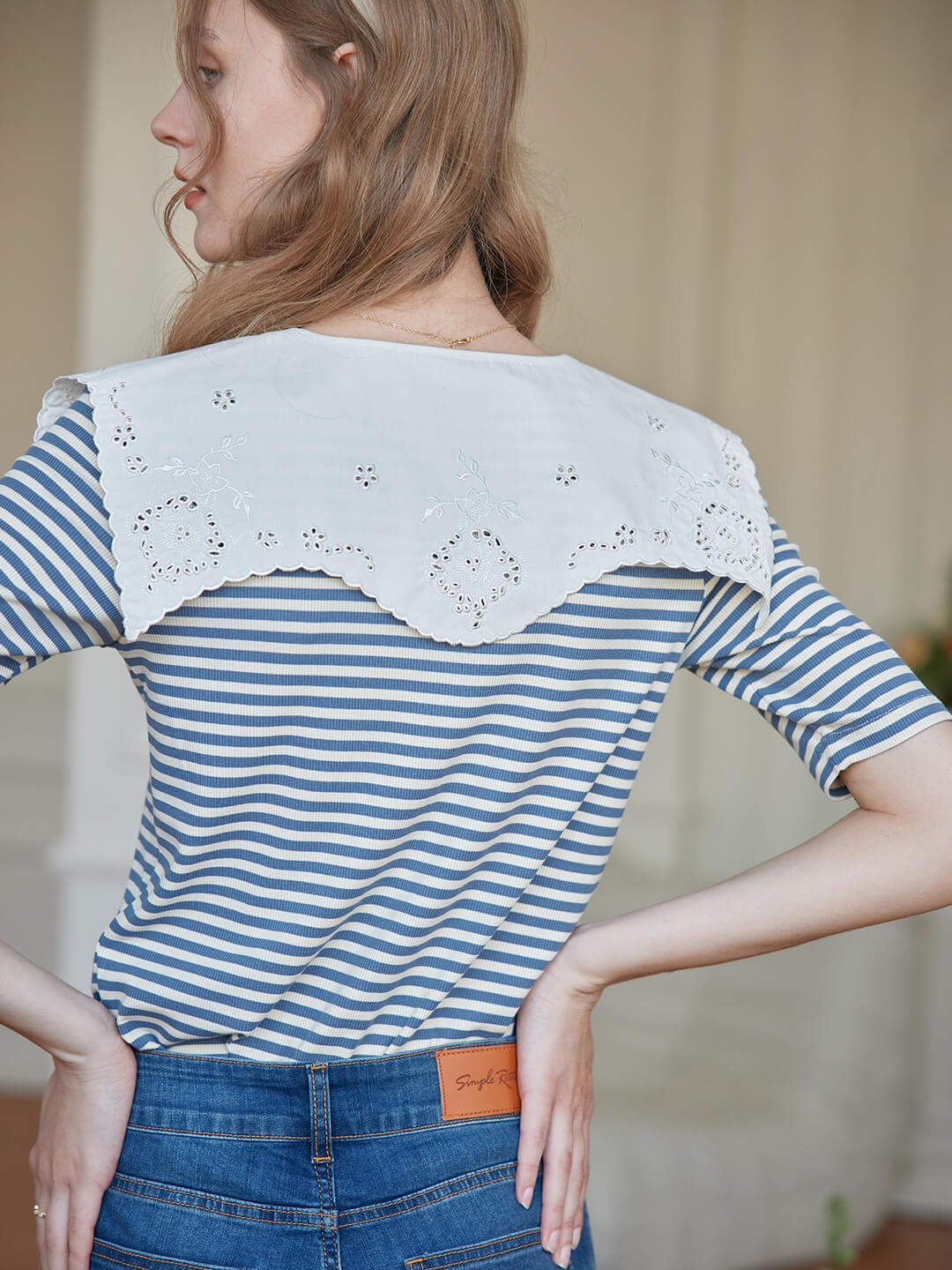 Claire Striped Blue Knitted T-Shirt/SIMPLE RETRO