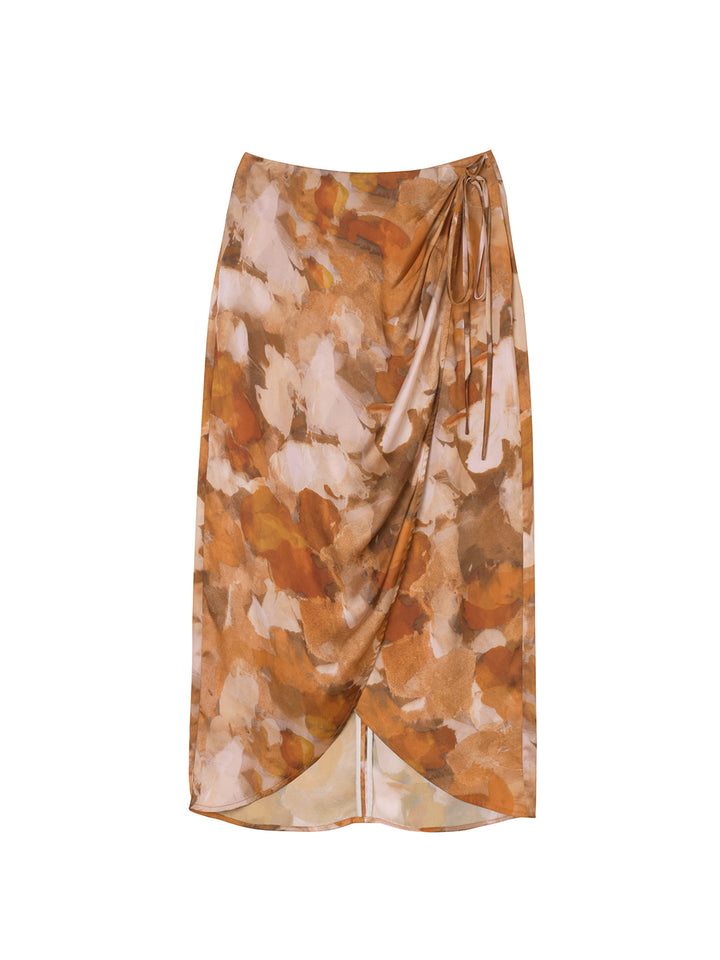 Jolie Printed Brown Midi Skirt/SIIMPLERETRO