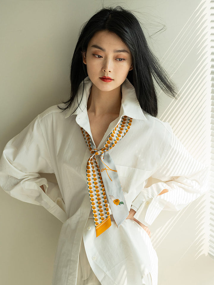 Chowxiaodou Rose Printed Twill Silk Mini Narrow Scarf/Simple Retro/40042