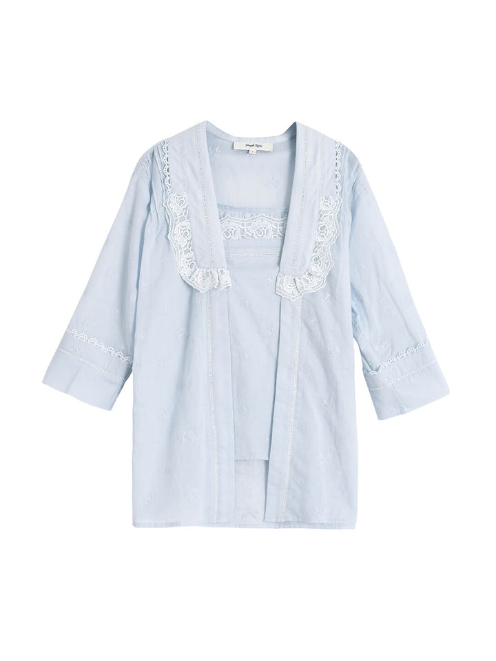 Jasmine Edwardian White Floral Embroidered Top/Simple Retro/66033