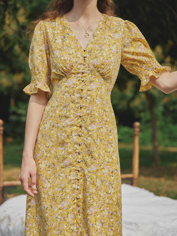 【Final Sale】 Kora Floral Printed Maxi Dress Yellow