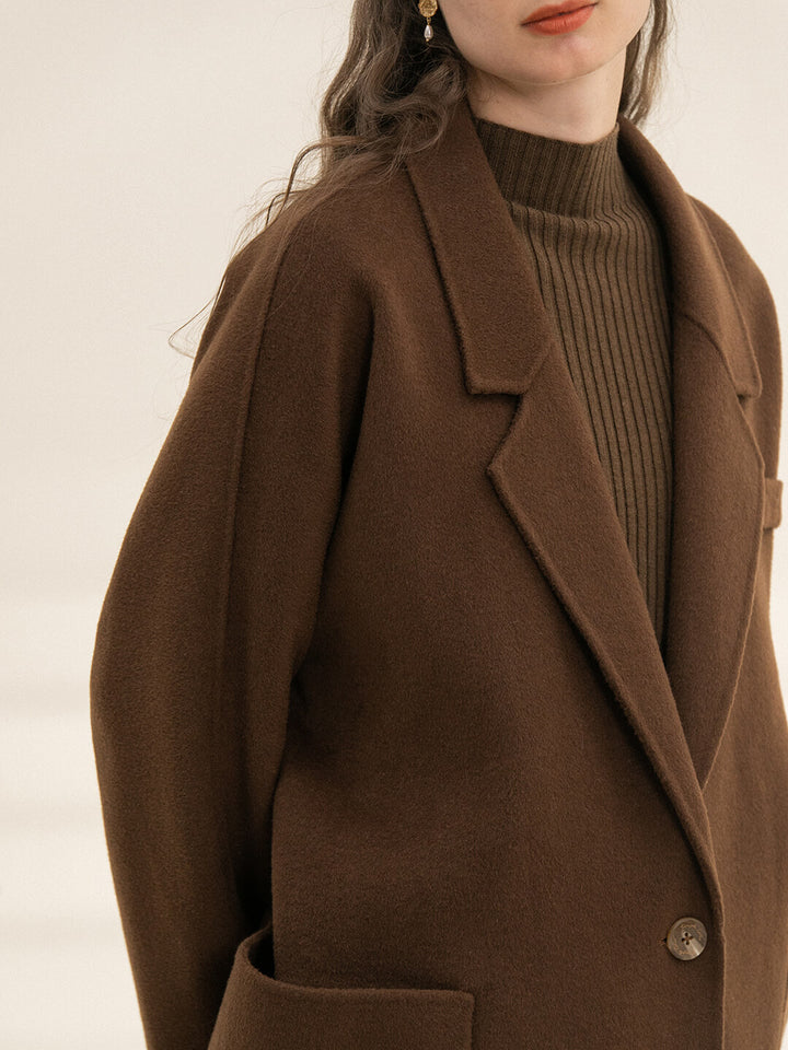 Emilia 100% Wool Coffee Double-faced Coat/Simple Retro/77055