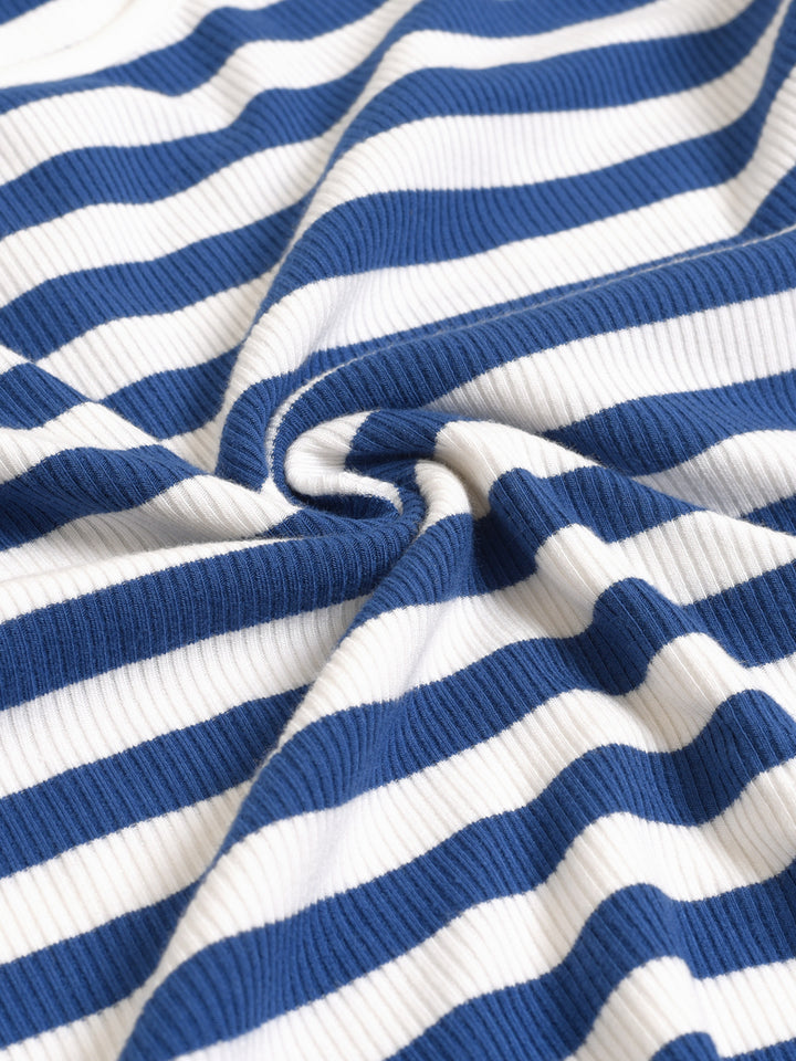 Mavis Striped U-neck Blue Knitted Top/SIMPLERETRO