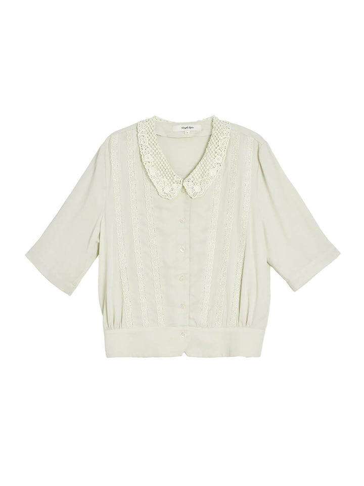 Evie Openwork Embroidered Collar Green Blouse/Simple Retro/66051