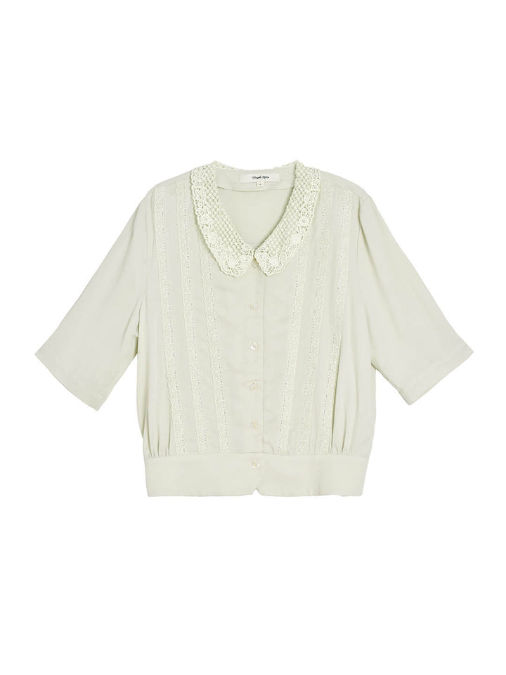 Evie Openwork Embroidered Collar Green Blouse/Simple Retro/66051