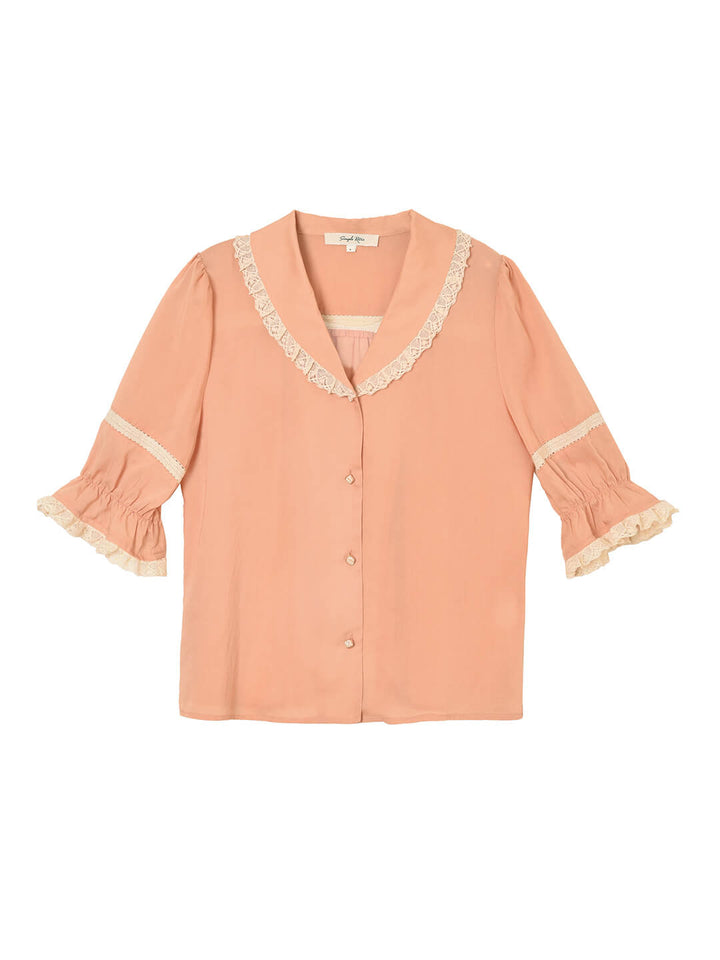 Loane V-neck Lace Orange Blouse/Simple Retro/66068