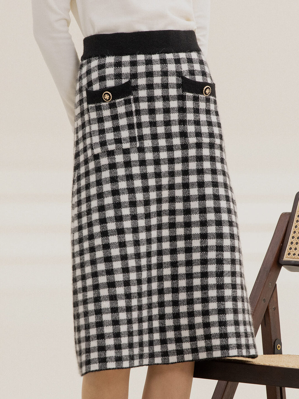 Ansley Checkerboard Midi Knitted Skirt