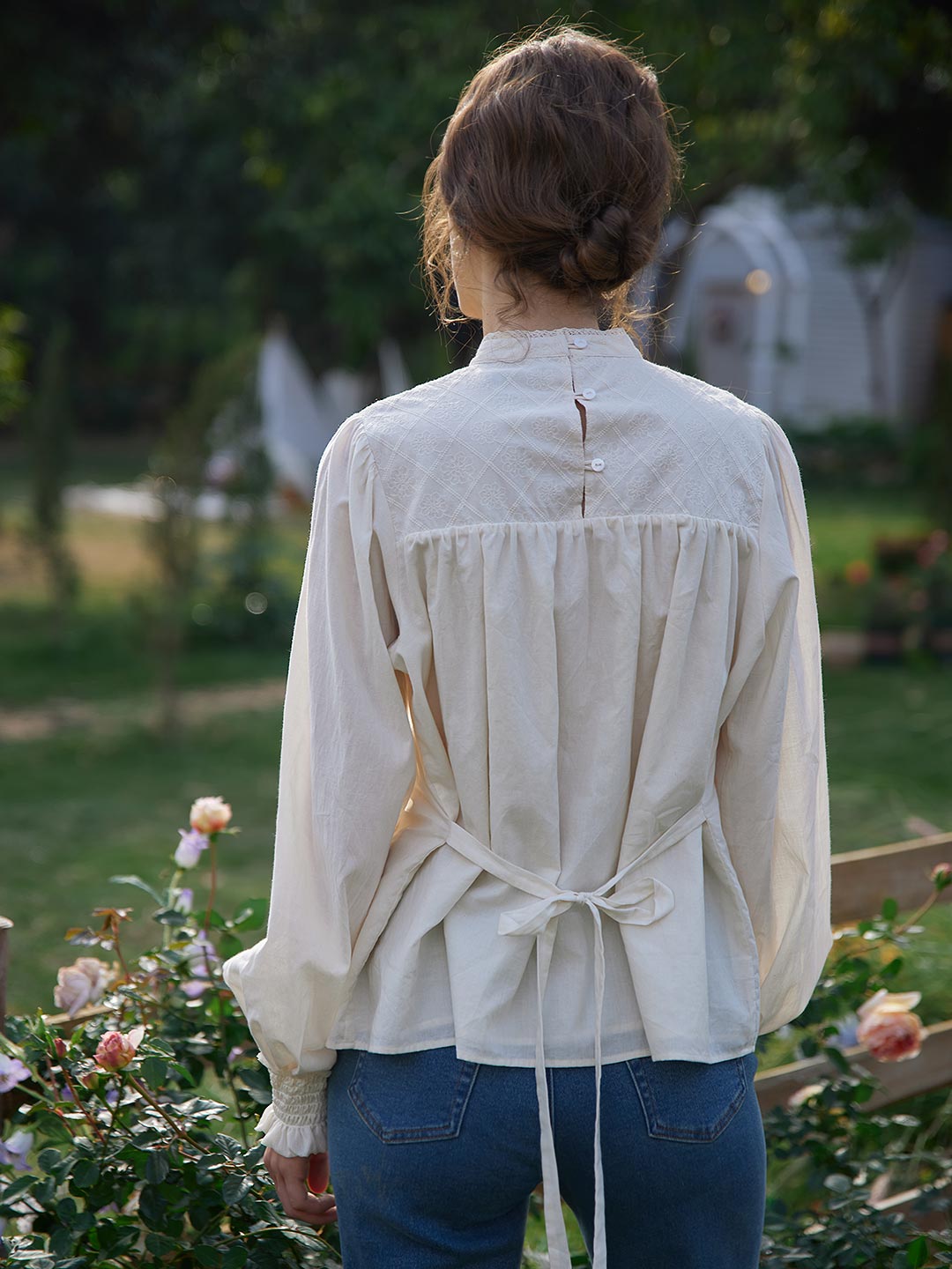 Hailey Embroidery Cotton Blouse/Simple Retro/1200013