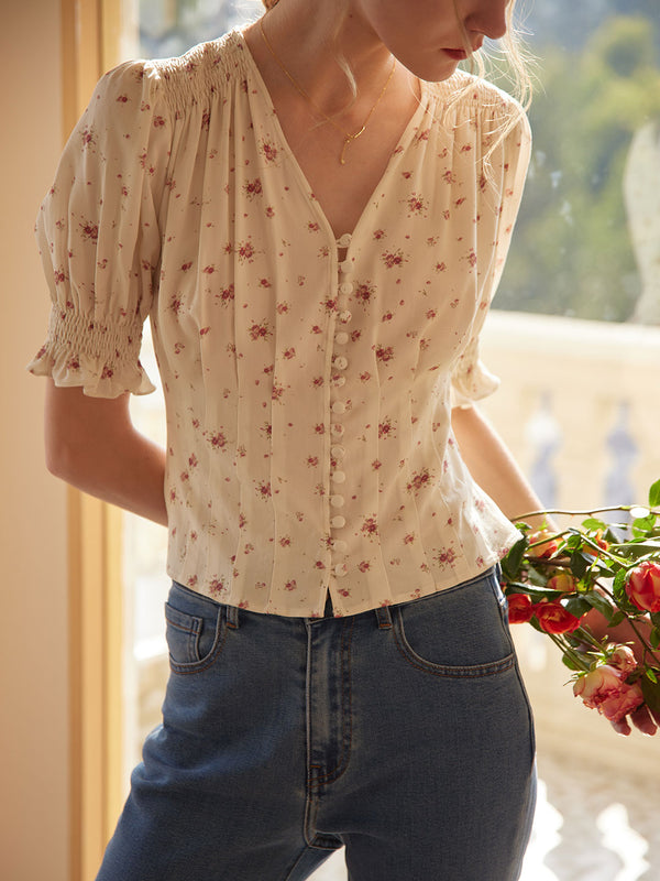 Rosalina Floral Pleated Shirt/Simple Retro/55055