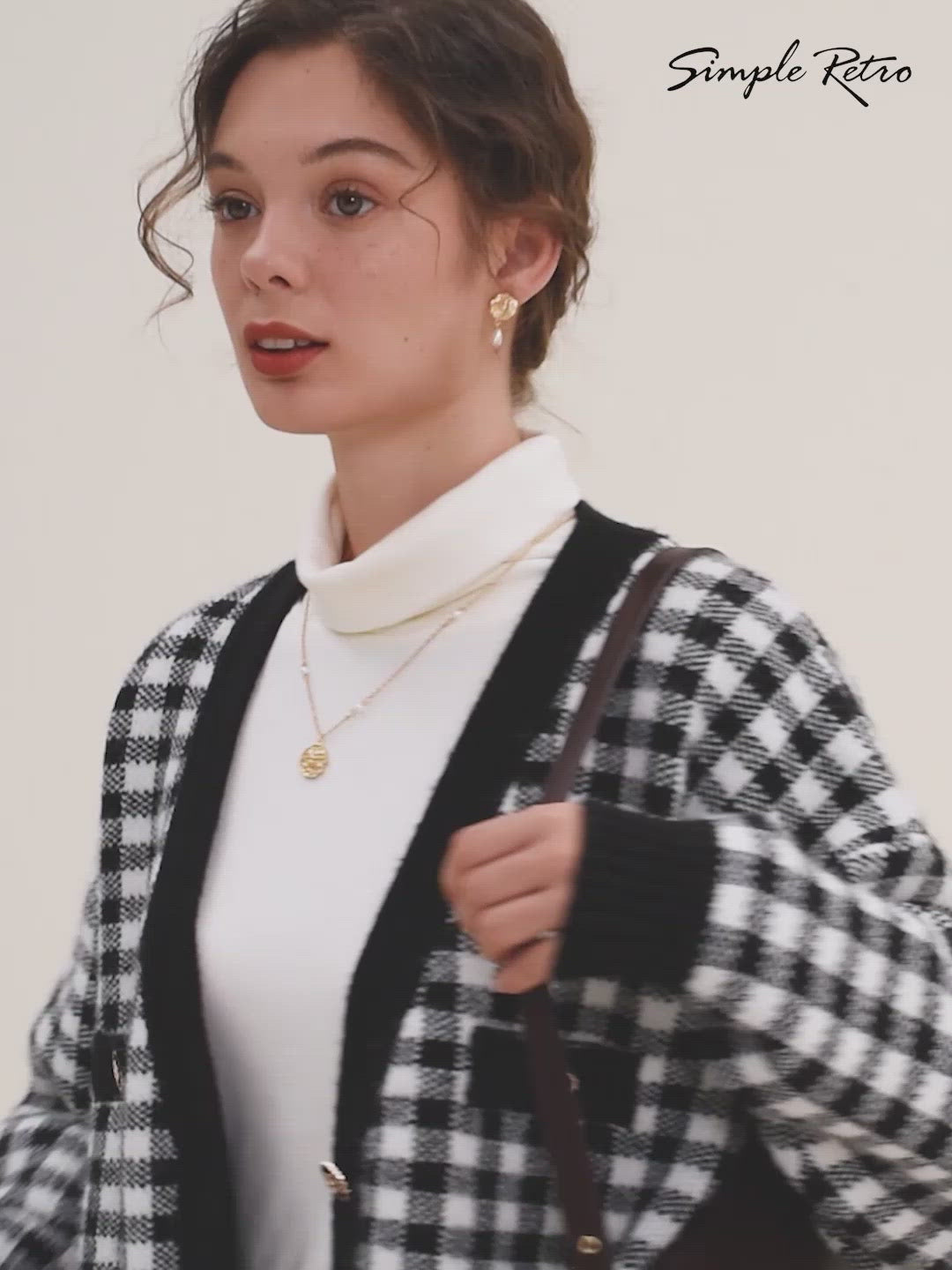 Ansley Checkerboard Knit Cardigan/Simple Retro/66014