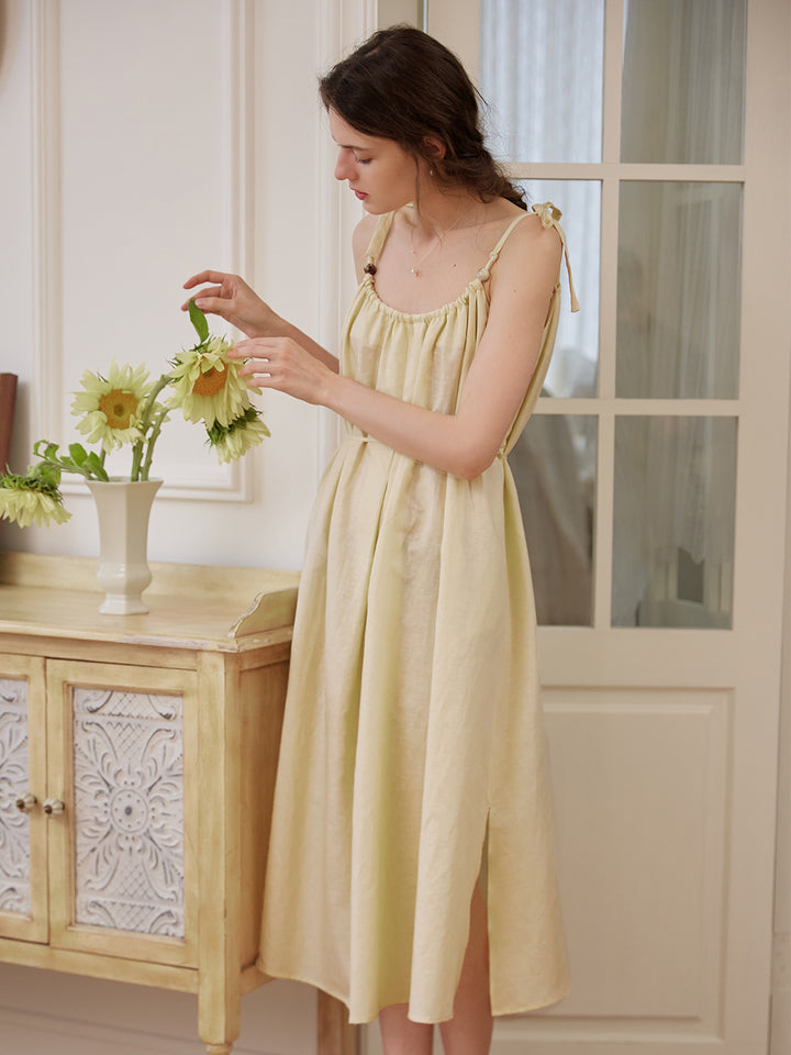 Yasmin Linen Yellow Slip Dress/simpleretro