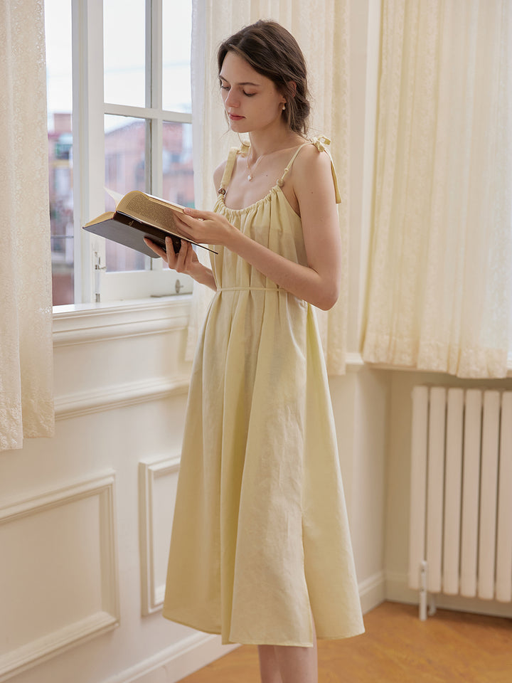 Yasmin Linen Yellow Slip Dress/simpleretro