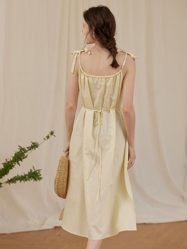 Yasmin Linen Yellow Slip Dress/simpleretro