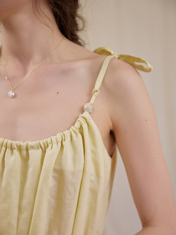 Yasmin Linen Yellow Slip Dress/simpleretro
