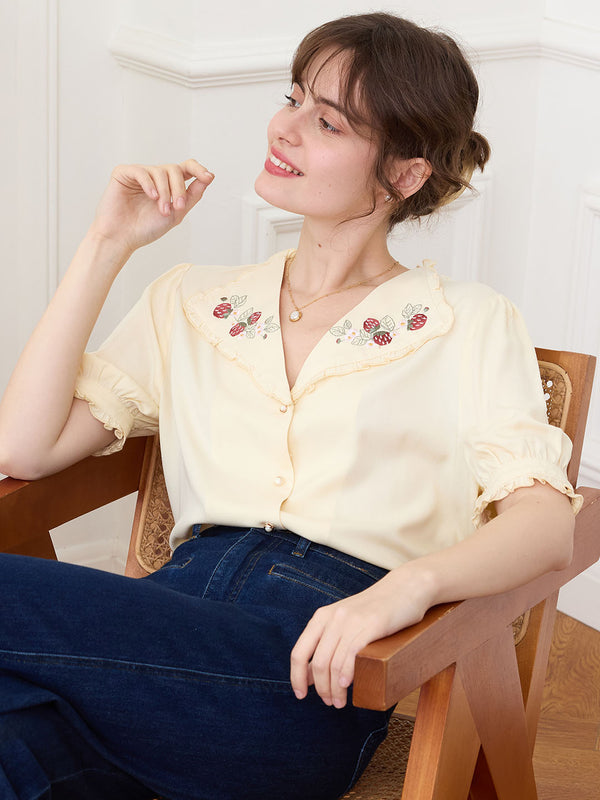 【Final Sale】Erin Embroidered Collar Blouse - Yellow