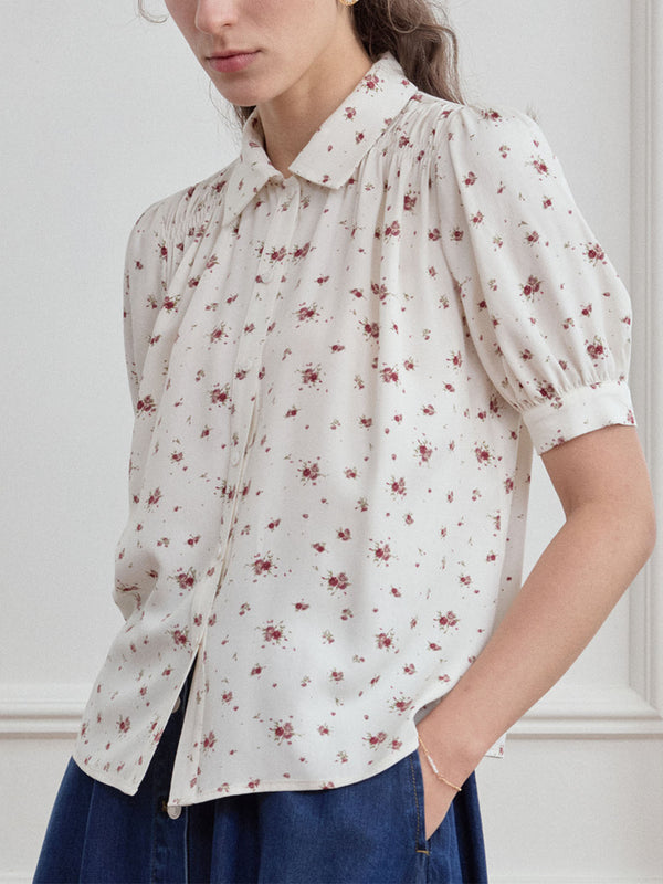 【Final Sale】Cassandra Ditsy Floral Print Puff Sleeve Shirt