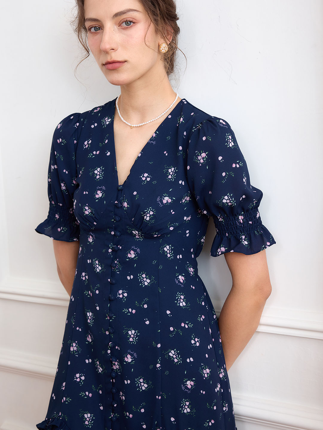 【Final Sale】Nalani Ditsy Floral Print Puff Sleeve Ruffle Hem Dress