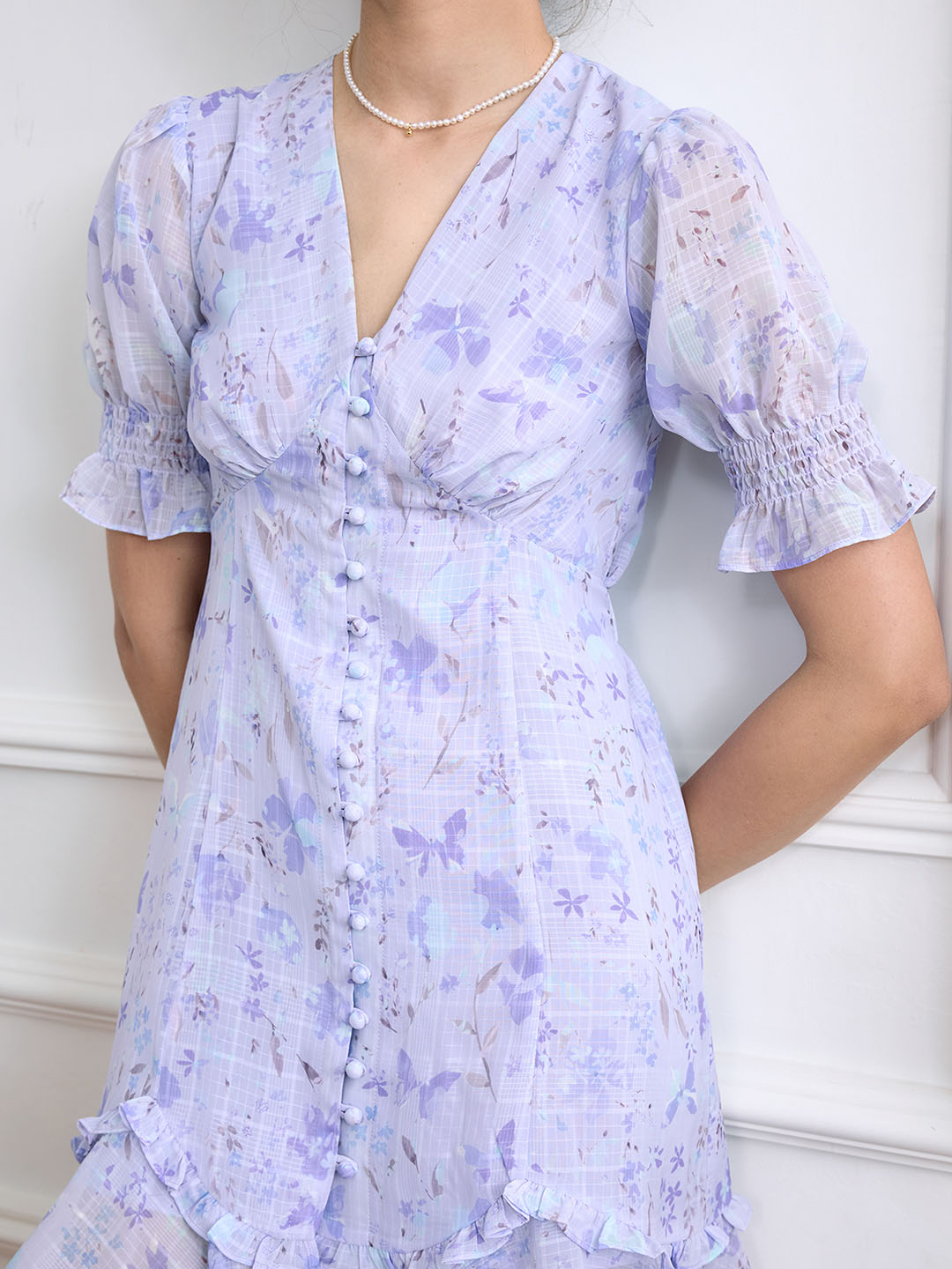 【Final Sale】Nalani Ditsy Floral Print Puff Sleeve Ruffle Hem Dress