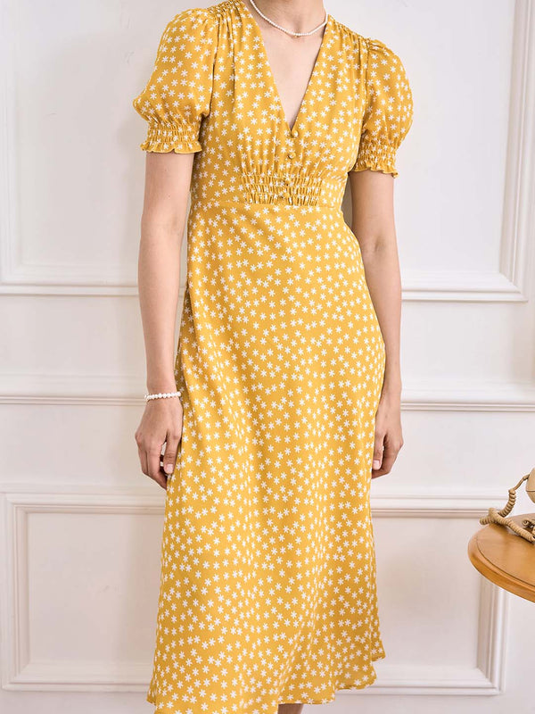 Siena V Neck Puff Sleeve Floral Dress